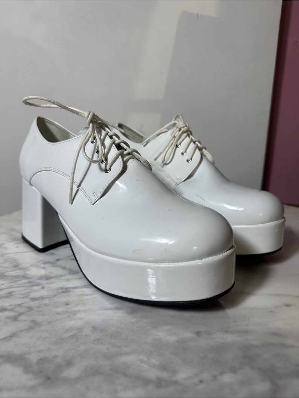 White Platform Lace-Up Heels - Women's Chunky Block Heel